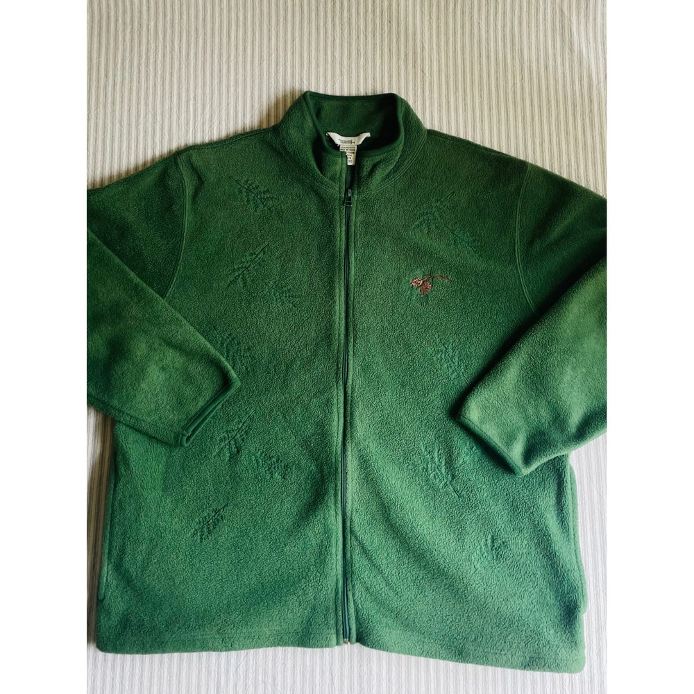 Northern Reflections Vtg Green Fleece Jacket Full Zip Pinecone‎ Embroidered XL